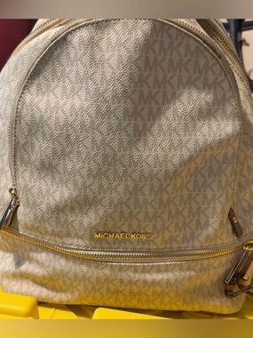 Michael Kors Tan Logo Backpack with Gold Hardware
